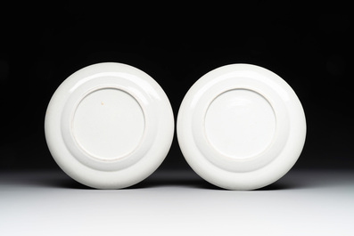 A pair of very fine Chinese Canton famille rose monogrammed plates, 19th C.