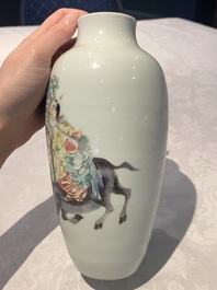 A Chinese famille rose 'deities' vase, Qianlong mark, 19/20th C.