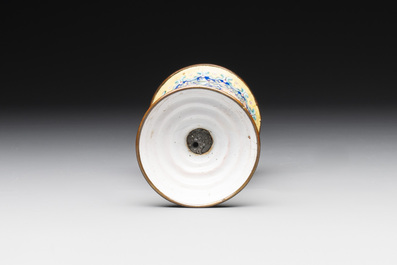 A rare Chinese blue-ground Canton enamel chalice after a European silver example, Qianlong