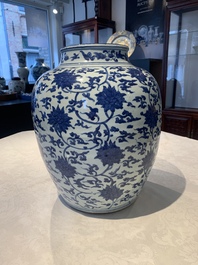 A Chinese blue and white 'lotus scroll' vase, Jiajing/Wanli