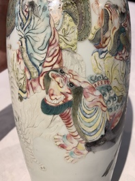 A Chinese famille rose 'deities' vase, Qianlong mark, 19/20th C.