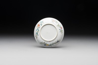 A fine Chinese famille rose 'rooster' cup and saucer, Yongzheng