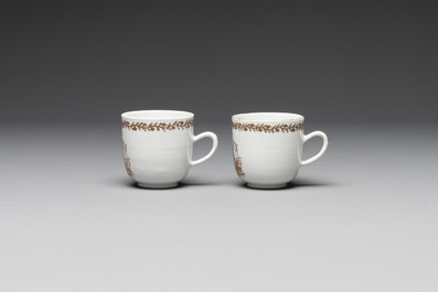 A Chinese famille rose armorial nine-piece service with the arms of Alexandre Lamotte-Barac&eacute;, Qianlong, ca. 1786-1789