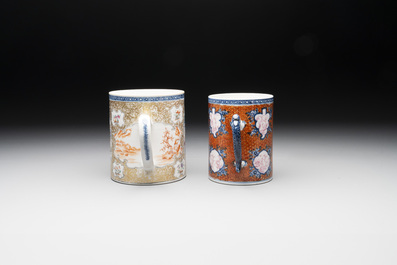 Two Chinese famille rose Canton export boat scene mugs, Qianlong