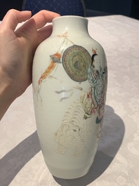 A Chinese famille rose 'deities' vase, Qianlong mark, 19/20th C.