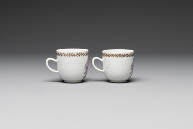 A Chinese famille rose armorial nine-piece service with the arms of Alexandre Lamotte-Barac&eacute;, Qianlong, ca. 1786-1789