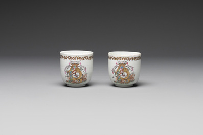 A Chinese famille rose armorial nine-piece service with the arms of Alexandre Lamotte-Barac&eacute;, Qianlong, ca. 1786-1789
