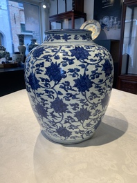 A Chinese blue and white 'lotus scroll' vase, Jiajing/Wanli