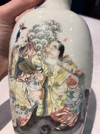 A Chinese famille rose 'deities' vase, Qianlong mark, 19/20th C.