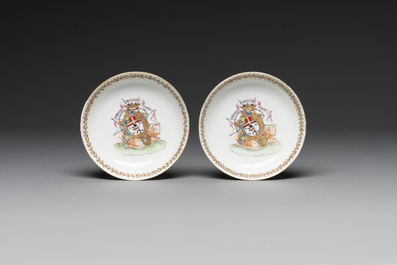 A Chinese famille rose armorial nine-piece service with the arms of Alexandre Lamotte-Barac&eacute;, Qianlong, ca. 1786-1789