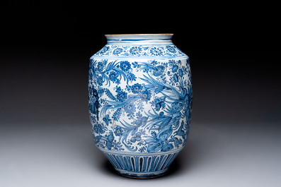 A large blue and white Italian maiolica albarello, Savona, 2nd half 17th C.