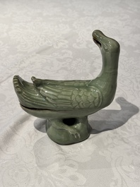 A Chinese Longquan celadon duck-form censer, Ming