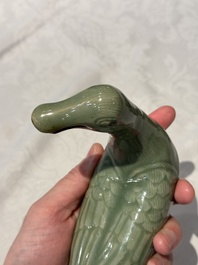 A Chinese Longquan celadon duck-form censer, Ming