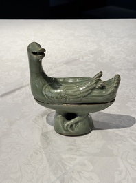 A Chinese Longquan celadon duck-form censer, Ming