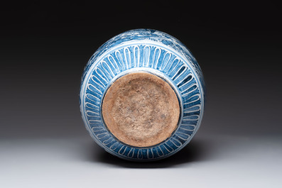 A large blue and white Italian maiolica albarello, Savona, 2nd half 17th C.