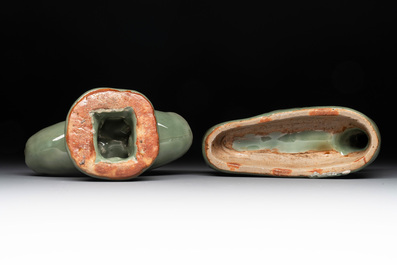 A Chinese Longquan celadon duck-form censer, Ming