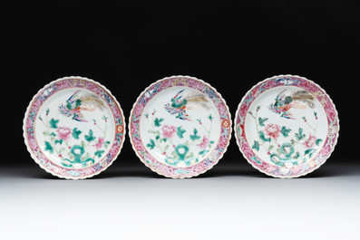 Six Chinese famille rose 'phoenix and peony' bowls and plates for the Straits or Peranakan market, Republic