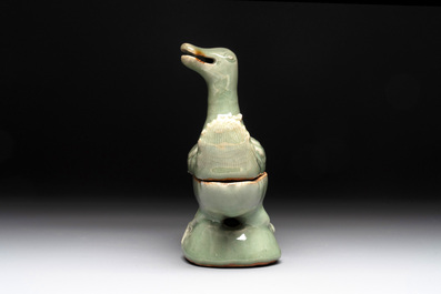 A Chinese Longquan celadon duck-form censer, Ming