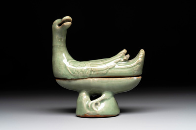 A Chinese Longquan celadon duck-form censer, Ming
