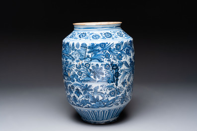 A large blue and white Italian maiolica albarello, Savona, 2nd half 17th C.