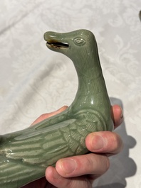 A Chinese Longquan celadon duck-form censer, Ming