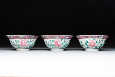 Six Chinese famille rose 'phoenix and peony' bowls and plates for the Straits or Peranakan market, Republic