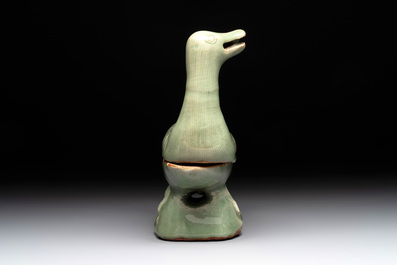 A Chinese Longquan celadon duck-form censer, Ming