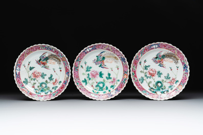 Six Chinese famille rose 'phoenix and peony' bowls and plates for the Straits or Peranakan market, Republic