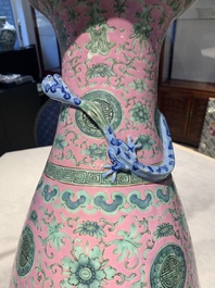 A Chinese famille rose 'shou and chilong' vase, 19th C.