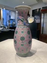 A Chinese famille rose 'shou and chilong' vase, 19th C.