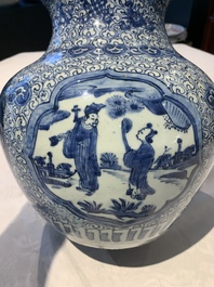 An impressive Chinese blue and white 'Eight Immortals' double gourd vase, Jiajing/Wanli