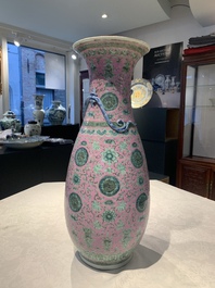 A Chinese famille rose 'shou and chilong' vase, 19th C.