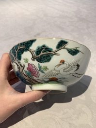 A Chinese famille rose bowl, a plate and a blue and white vase, Tongzhi mark and of the period