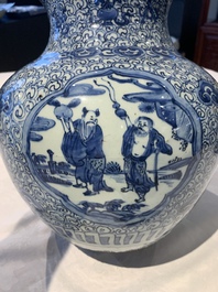 An impressive Chinese blue and white 'Eight Immortals' double gourd vase, Jiajing/Wanli