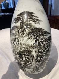A large Chinese grisaille 'mountainous landscape' vase, signed Fu Yaosheng 傅尧笙, dated 1993