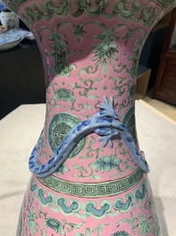 A Chinese famille rose 'shou and chilong' vase, 19th C.