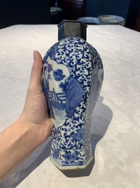 A Chinese famille rose bowl, a plate and a blue and white vase, Tongzhi mark and of the period