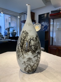 A large Chinese grisaille 'mountainous landscape' vase, signed Fu Yaosheng 傅尧笙, dated 1993