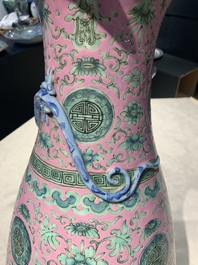 A Chinese famille rose 'shou and chilong' vase, 19th C.