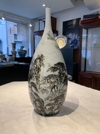 A large Chinese grisaille 'mountainous landscape' vase, signed Fu Yaosheng 傅尧笙, dated 1993