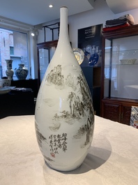 A large Chinese grisaille 'mountainous landscape' vase, signed Fu Yaosheng 傅尧笙, dated 1993