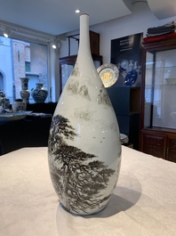 A large Chinese grisaille 'mountainous landscape' vase, signed Fu Yaosheng 傅尧笙, dated 1993