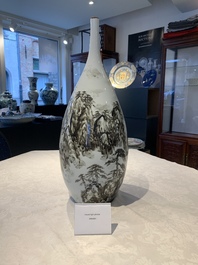 A large Chinese grisaille 'mountainous landscape' vase, signed Fu Yaosheng 傅尧笙, dated 1993
