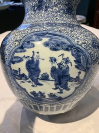 An impressive Chinese blue and white 'Eight Immortals' double gourd vase, Jiajing/Wanli