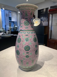 A Chinese famille rose 'shou and chilong' vase, 19th C.