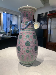 A Chinese famille rose 'shou and chilong' vase, 19th C.