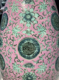 A Chinese famille rose 'shou and chilong' vase, 19th C.