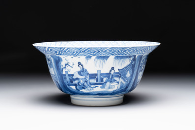 A Chinese blue and white 'klapmuts' bowl with narrative design, Kangxi mark and of the period