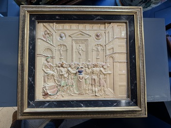 School of Bernard Palissy, a 'biblical subject' plaque , 17/18th C.