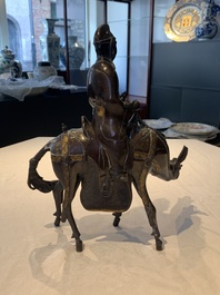A large Chinese partly gilt bronze censer and cover in the form of Du Fu, 18th C.